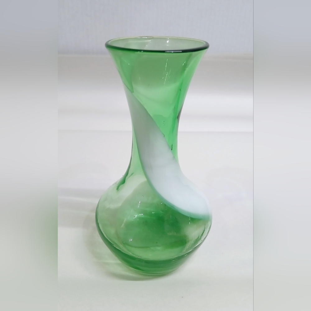 Elegant Green and White Blown Glass Vase